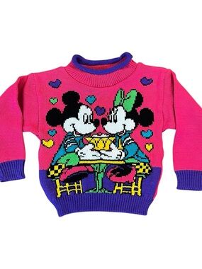 Vintage 80’s Disney By Jet Set Pink & Purple Mickey and Minnie Sweater 3T